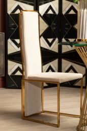 Orsina Luxurious Modern Dining Chair, Stainless Steel Gold Finished Frame Accent Chair. Natural Fabric Dining Chair in White - thumbnail 5