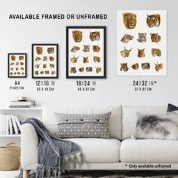 Artery8 Wild Animal Safari Big Cats Illustration Lydekker Framed Wall Art in White - Size: A4 - thumbnail 3