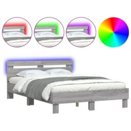 Berkfield Home Bed Frame with LED without Mattress Grey Sonoma 120x200 cm - Size: Small Double - thumbnail 2
