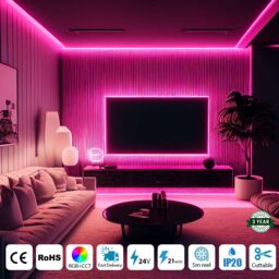 ENER-J 5M RGB+CCT COB LED Strip Light 24V High Density 840 LEDs/m Dotless in White - thumbnail 4