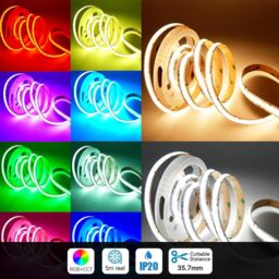 ENER-J 5M RGB+CCT COB LED Strip Light 24V High Density 840 LEDs/m Dotless in White