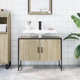 Berkfield Home Bathroom Sink Cabinet Sonoma Oak 80x33x60 cm Engineered Wood in Brown - Size: 80 x 33 x 60 cm - thumbnail 3