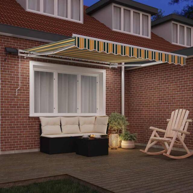 Berkfield Home Manual Retractable Awning with LED Green & Yellow 300x250 cm