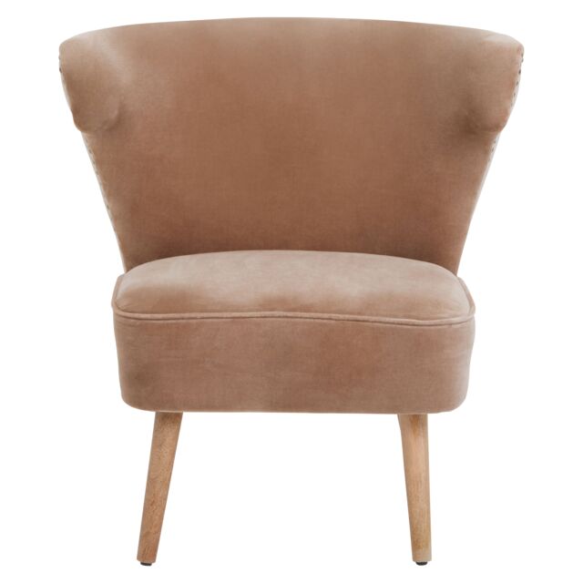Orsina Mink Velvet & Natural Linen Chair, Dual Tone Accent Chair With Stud Detailing, High Back Chair in Brown - image 1