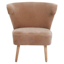 Orsina Mink Velvet & Natural Linen Chair, Dual Tone Accent Chair With Stud Detailing, High Back Chair in Brown - thumbnail 1