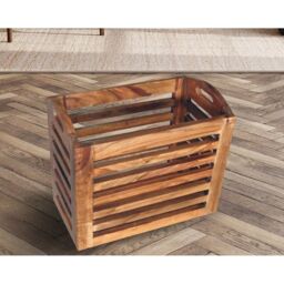 Jaipur Furniture Ltd Jaipur Small Basket - Sheesham Wood - L25 x W41 x H35 cm - Honey Dark Finish in Brown - thumbnail 2