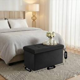 KORVIXA Black Storage Seat Folding Bench Ottoman Stool - Size: 100 cm x 100 cm - thumbnail 2