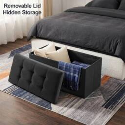 KORVIXA Black Storage Seat Folding Bench Ottoman Stool - Size: 100 cm x 100 cm - thumbnail 4