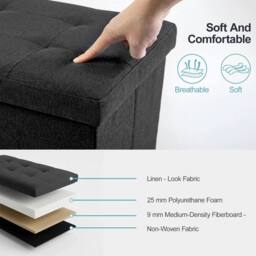 KORVIXA Black Storage Seat Folding Bench Ottoman Stool - Size: 100 cm x 100 cm - thumbnail 3