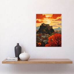 "Artery8 Edinburgh Castle Oil Painting Twilight In Autumn Cityscape Unframed Wall Art Print Poster Home Decor Premium - Size: W12"" x H16""" - thumbnail 4