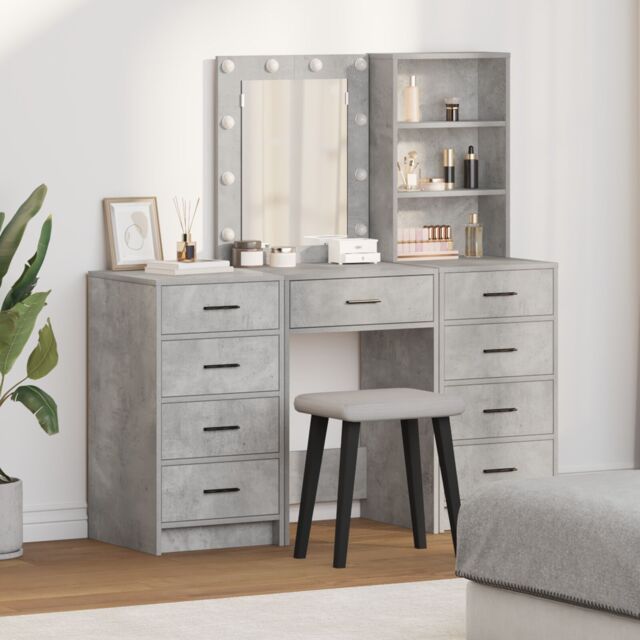Berkfield Home 3-Piece Dressing Table Set with LED - Concrete Grey Engineered Wood - image 1