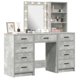 Berkfield Home 3-Piece Dressing Table Set with LED - Concrete Grey Engineered Wood - thumbnail 3