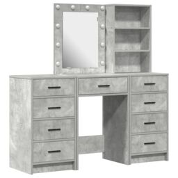Berkfield Home 3-Piece Dressing Table Set with LED - Concrete Grey Engineered Wood - thumbnail 2