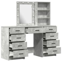 Berkfield Home 3-Piece Dressing Table Set with LED - Concrete Grey Engineered Wood - thumbnail 7