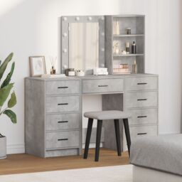 Berkfield Home 3-Piece Dressing Table Set with LED - Concrete Grey Engineered Wood