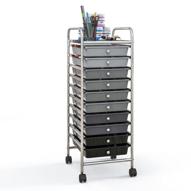 Costway 10 Drawers Storage Trolley Mobile Rolling Utility Cart Home Office Organizer in Grey - image 1