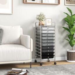 Costway 10 Drawers Storage Trolley Mobile Rolling Utility Cart Home Office Organizer in Grey - thumbnail 5
