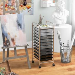 Costway 10 Drawers Storage Trolley Mobile Rolling Utility Cart Home Office Organizer in Grey - thumbnail 4