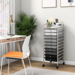 Costway 10 Drawers Storage Trolley Mobile Rolling Utility Cart Home Office Organizer in Grey - thumbnail 3