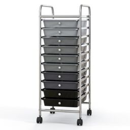 Costway 10 Drawers Storage Trolley Mobile Rolling Utility Cart Home Office Organizer in Grey - thumbnail 6
