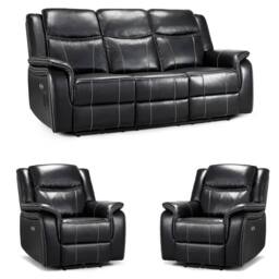 Furnishings For Less UK Orlando Black Leather 3 Piece Electric Reclining Sofas 3 + 1 + 1