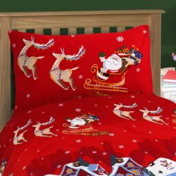 Velosso Santa & Friends Cotton Rich Printed Duvet Cover & Pillowcase Set in Red - Size: King - thumbnail 2