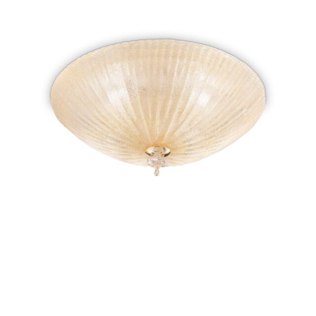 Netlighting Shell 4 Light Indoor Flush Wall Ceiling Light Gold with Amber Glass E27