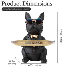 Huhote Resin Bulldog Statue With Tray & Candy Dish Home Table Decor Black - thumbnail 2