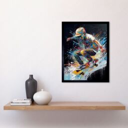 "Artery8 Wall Art Print Skateboarder Skating Multicoloured Splat Paint Art Framed in Black - Size: W12"" x H16""" - thumbnail 2