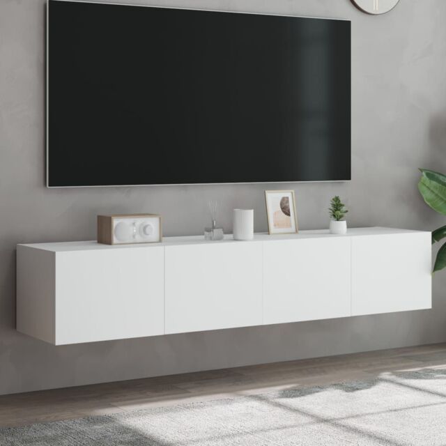 Berkfield Home TV Wall Cabinets with LED Lights 2 pcs White 80x35x31 cm - Size: 80 x 35 x 31 cm - image 1