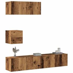 Berkfield Home 4 Piece TV Cabinet Set Wall-mounted Old Wood Engineered Wood - thumbnail 1