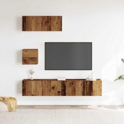 Berkfield Home 4 Piece TV Cabinet Set Wall-mounted Old Wood Engineered Wood - thumbnail 3