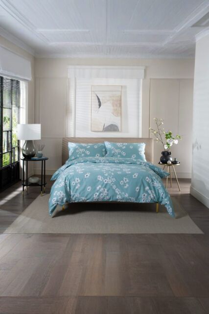 The Lyndon Company Petite Fleure Printed 100% Cotton Duvet Cover Set with Piped Edges in Duck Egg Blue - Size: Double - image 1