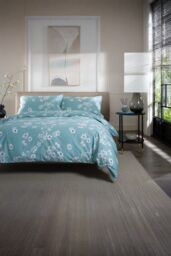 The Lyndon Company Petite Fleure Printed 100% Cotton Duvet Cover Set with Piped Edges in Duck Egg Blue - Size: Double - thumbnail 3