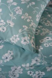 The Lyndon Company Petite Fleure Printed 100% Cotton Duvet Cover Set with Piped Edges in Duck Egg Blue - Size: Double - thumbnail 4