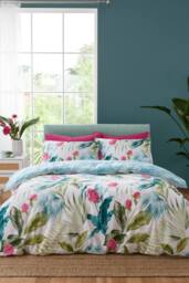 Catherine Lansfield Aruba Tropical Floral Reversible Duvet Cover Set - Size: King - thumbnail 1
