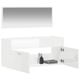Berkfield Home Bathroom Cabinet with Mirror High Gloss White Engineered Wood - thumbnail 3