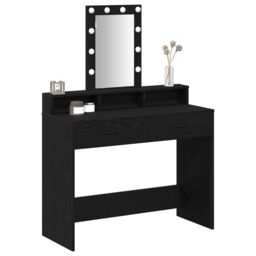 Berkfield Home Vanity Table Black oak Engineered wood 100 x 41 x 140 cm Mirror - thumbnail 3