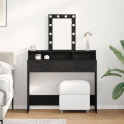 Berkfield Home Vanity Table Black oak Engineered wood 100 x 41 x 140 cm Mirror - thumbnail 1
