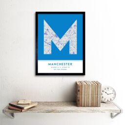 "Wee Blue Coo Wall Art Print Manchester England United Kingdom City Map Modern Typography Stylish Letter Framed Word in Blue - Size: W12"" x H16""" - thumbnail 2
