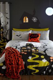 Bedlam 'Haunted House' Glow in the Dark Halloween Duvet Cover Set in Grey - Size: Single - thumbnail 5