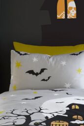 Bedlam 'Haunted House' Glow in the Dark Halloween Duvet Cover Set in Grey - Size: Single - thumbnail 2