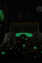 Bedlam 'Haunted House' Glow in the Dark Halloween Duvet Cover Set in Grey - Size: Single - thumbnail 4