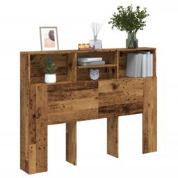 Berkfield Home Headboard Cabinet Old Wood 140x19x103.5 cm in Brown - thumbnail 1