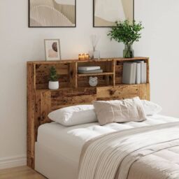 Berkfield Home Headboard Cabinet Old Wood 140x19x103.5 cm in Brown - thumbnail 3