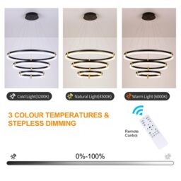Garwarm Black Dimmable LED 3-Ring Acrylic Crystal Pendant Light - thumbnail 3