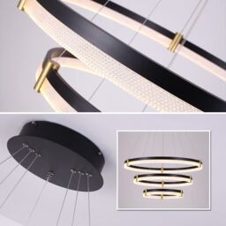 Garwarm Black Dimmable LED 3-Ring Acrylic Crystal Pendant Light - thumbnail 4