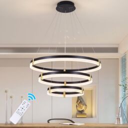 Garwarm Black Dimmable LED 3-Ring Acrylic Crystal Pendant Light