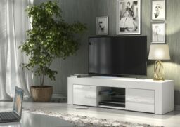 Creative Furniture TV Unit 130cm Modern - White with High Gloss Doors - thumbnail 2