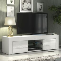 Creative Furniture TV Unit 130cm Modern - White with High Gloss Doors - thumbnail 6
